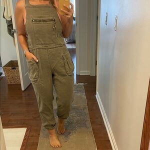 Free People Olive Green Overalls with Front Zipper size M